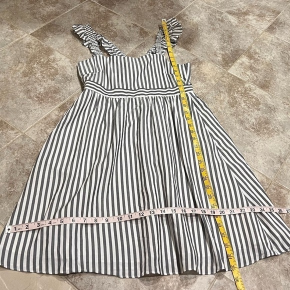 NWT Madewell Striped Ruffle Strap Empire Waist Mini Dress Gray White Size 0 - Picture 6 of 11